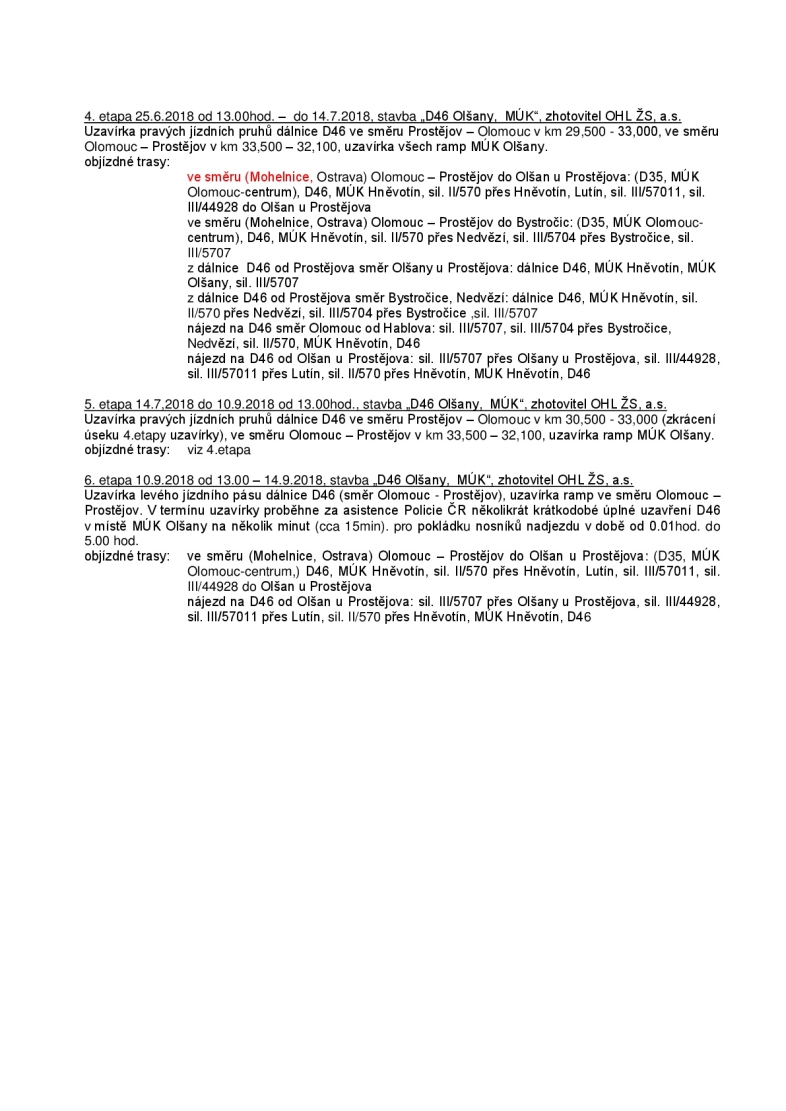 Popis etap uzavírek - 2