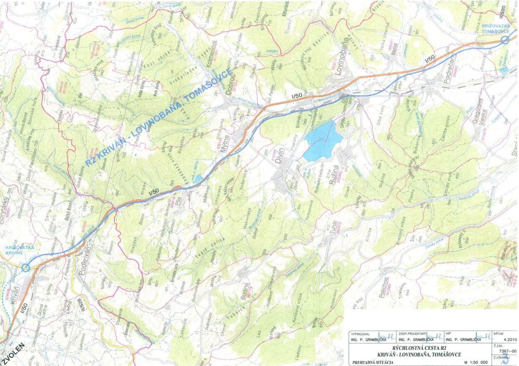 starší mapa trasování, když to byl ještě jeden celý plánovaný úsek