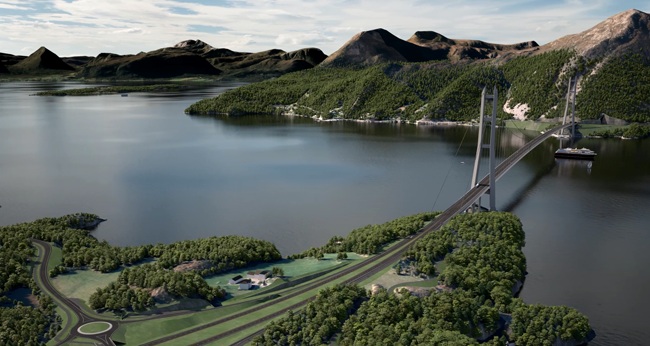 The suspension bridge at Romdals Fjord will be 2km long with a 1,625m central span – image courtesy of Statens Vegvesen
