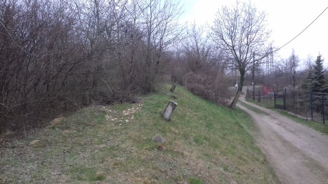 Zachovalé směrové sloupky na náspu k bývalému nadjezdu.