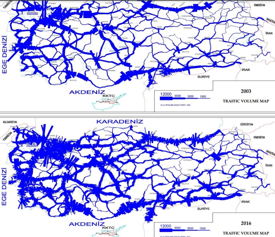 2003 - 52 mil. km<br />2016 - 120 mil. km