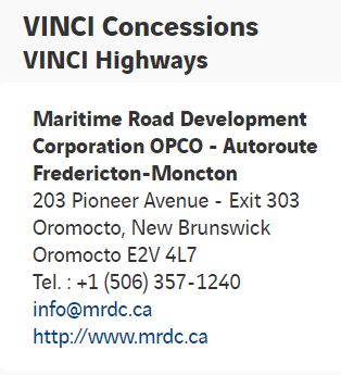 VINCI vlastní 25% podíl na tomto projektě.<br /><br />The contract covers the design, construction, operation and maintenance of a 195‑km section of the RAD 120 two‑way dual carriageway between the towns of Fredericton and Moncton in the province of New Brunswick, Canada.