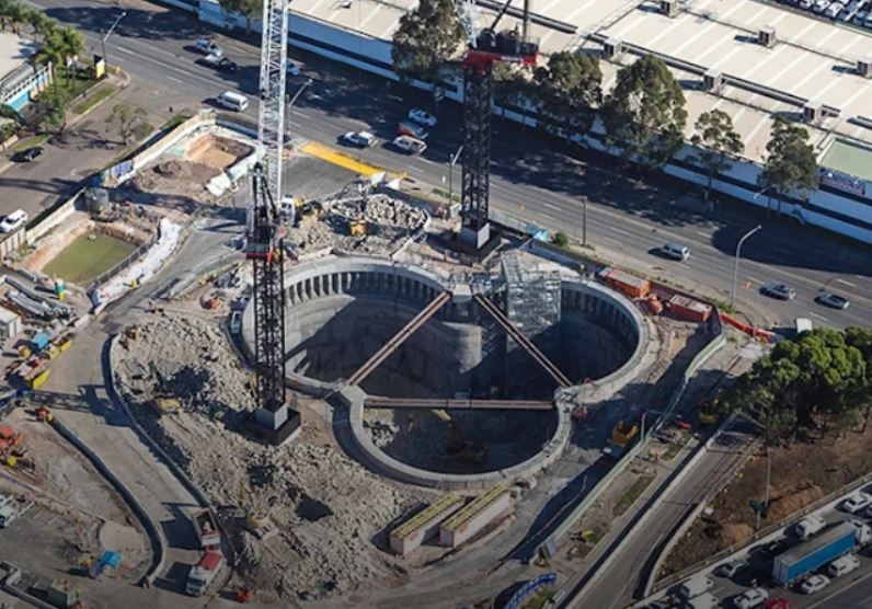 The shape for the shafts at Parramatta Road Ventilation Facility includes three intersecting circular shafts each around 30m in diameter (image courtesy WestConnex | Transurban / Arcadis)