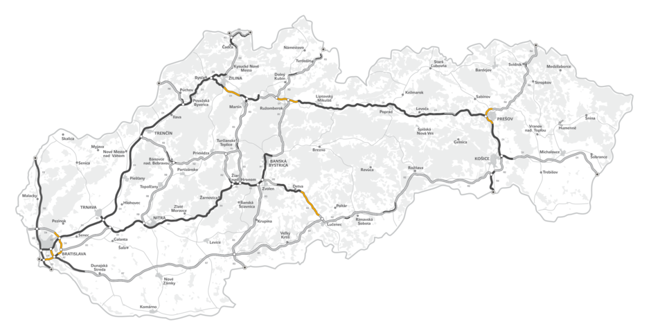 černá - D/R v provozu<br />tenší černá - 1/2 profil D/R v provozu<br />do oranžova - D/R ve výstavbě