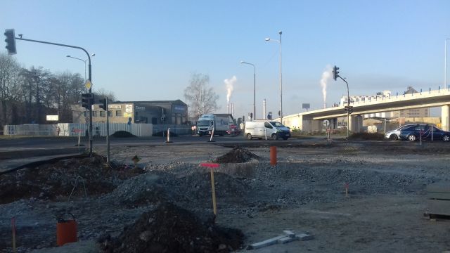 Rozkopaná křižovatka I/55 a I/47 u Lidlu