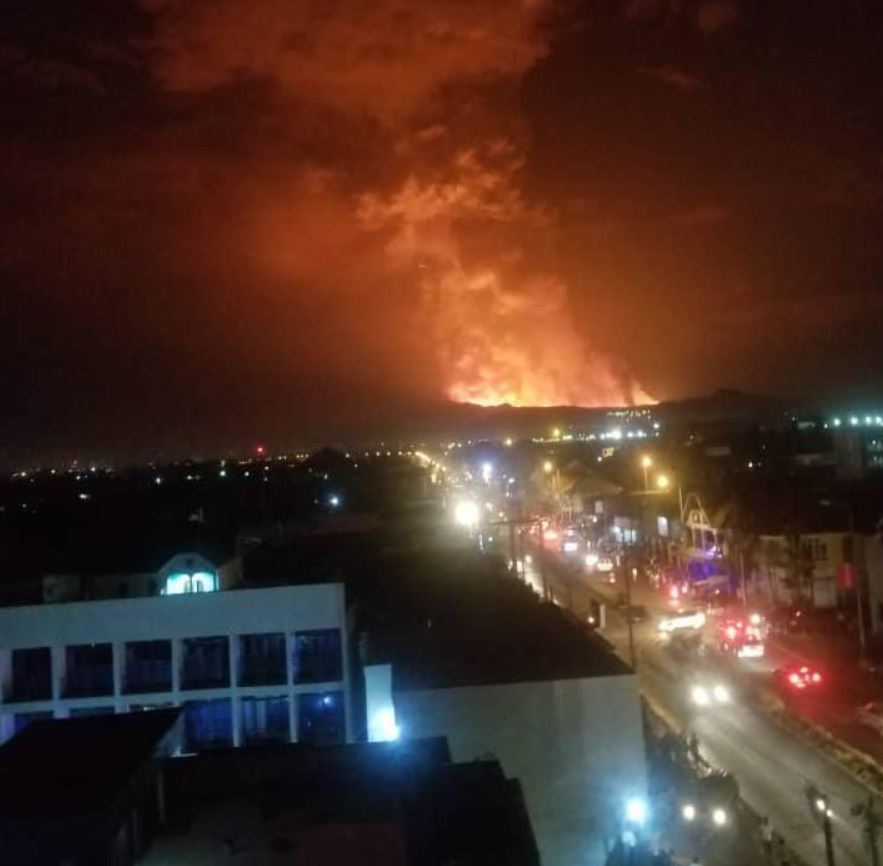 1. erupce sopky z 22.5. pozorována z města Goma proběhla bez jakéhokoliv varování