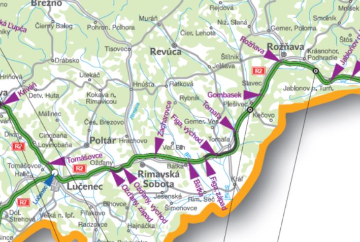 orientační mapa pro představu polohy úseku; Lovinobaňa začíná v Lovinobaňa, Tomášovce