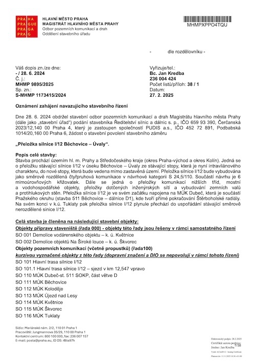 Oznámení zhájení stavebního řízení Přeložka silnice I-12 Běchovice úvaly.jpg