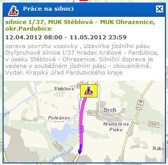 screenshot z mapa.dopravniinfo.cz