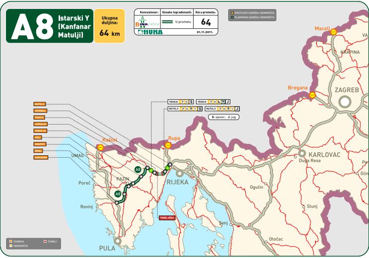 trasa: Čvorište Umag (D200) – Kanfanar – čvorište Pula (D66)