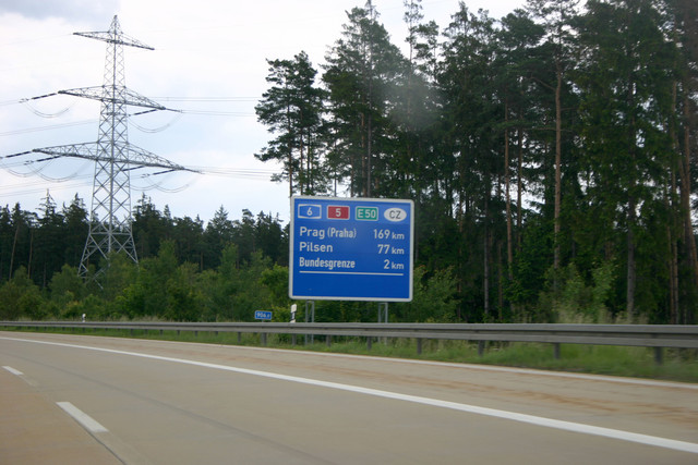 Dálková návěst těsně před hranicí s CZ na A6 v Německu