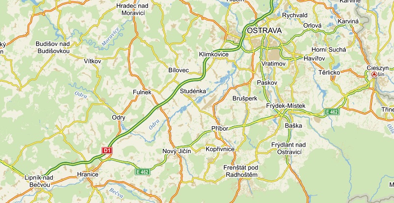 mapy.cz; R na Ostravsku