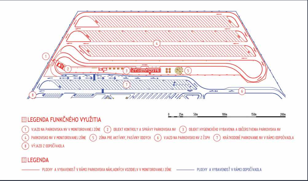 Príklad parkoviska pre nákladné vozidlá ako samostatného areálu