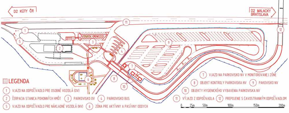 Rozšírenie kapacity parkovacích miest pre nákladné vozidlá – odpočívadlo Sekule na diaľnici D2 vpravo