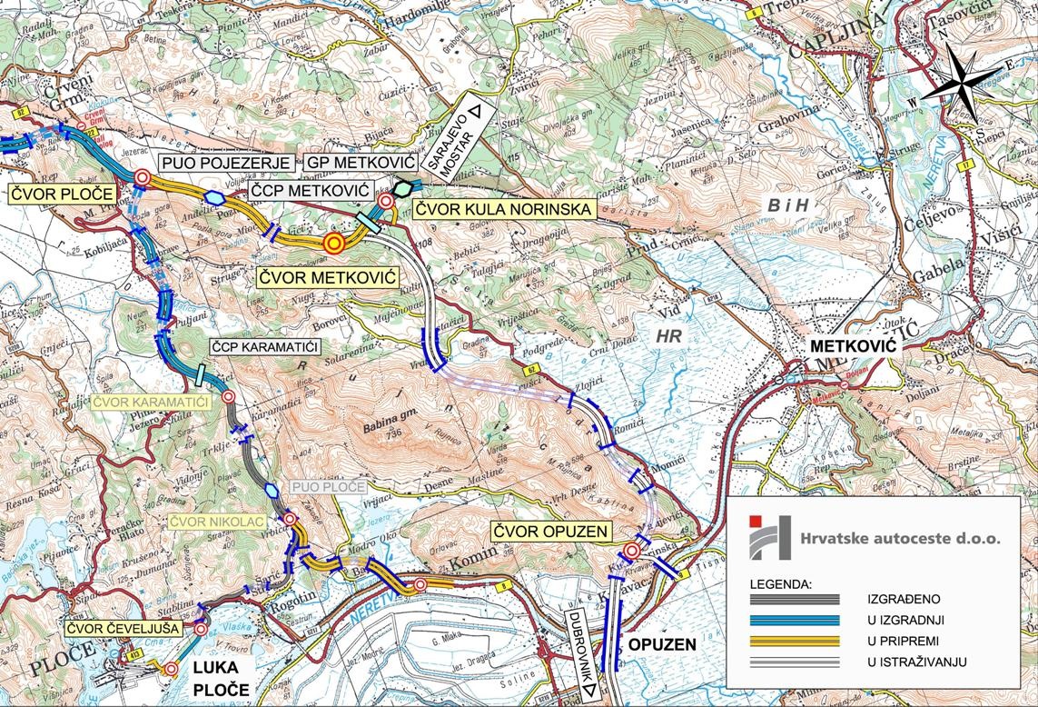mapka je starší, úsek A10 do BiH přes Metković je již v provozu, stejně tak napojení Ploče na A1