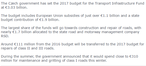 Czech infrastructure budget approved